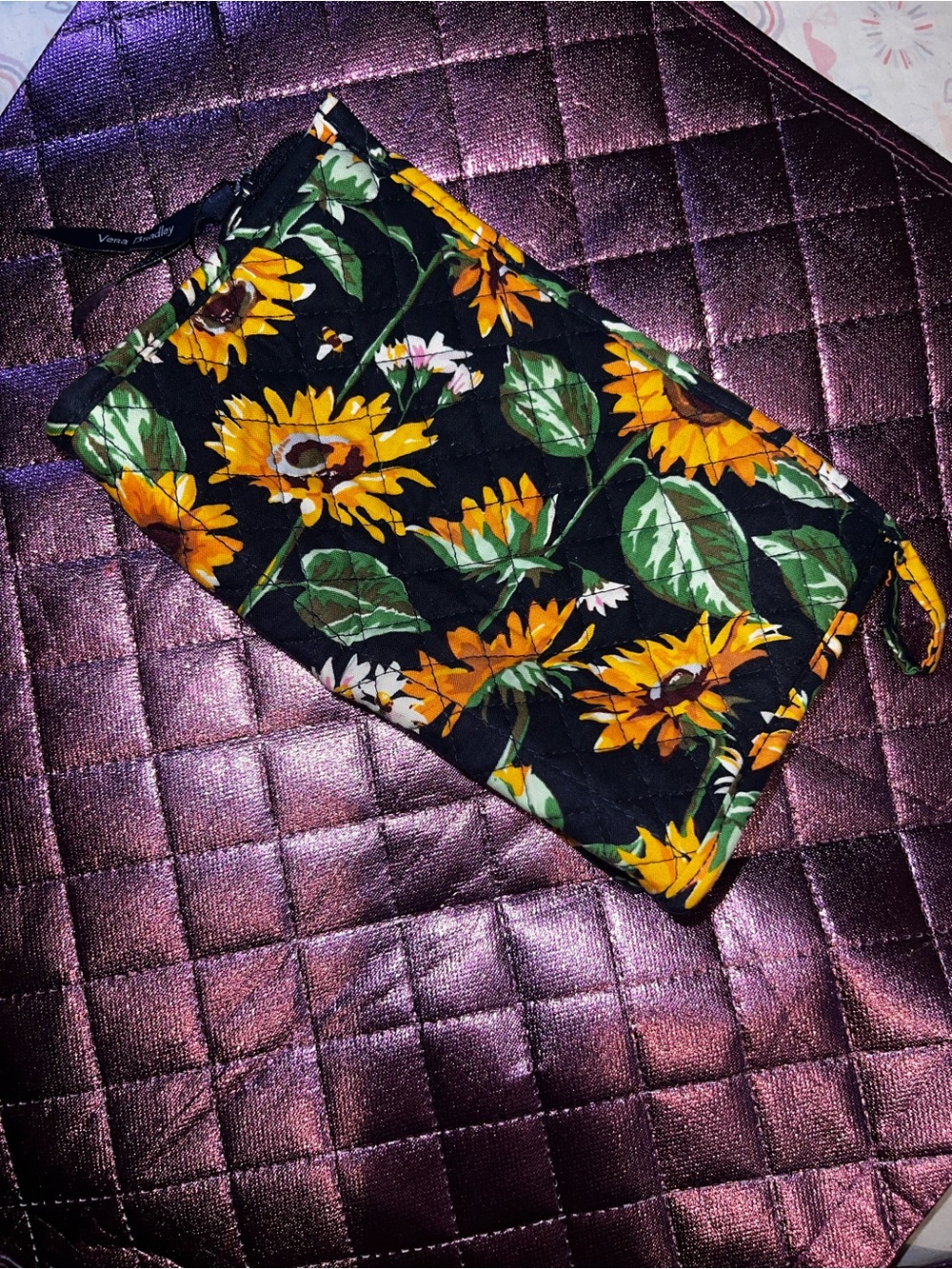 Vera Bradley Black Sunflower Print Women's Makeup bag